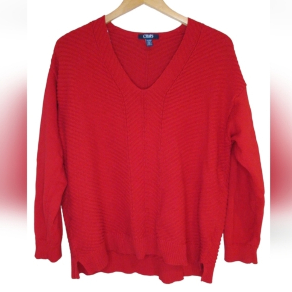 Chaps Red Cable Knit V-Neck Womens Large Sweater